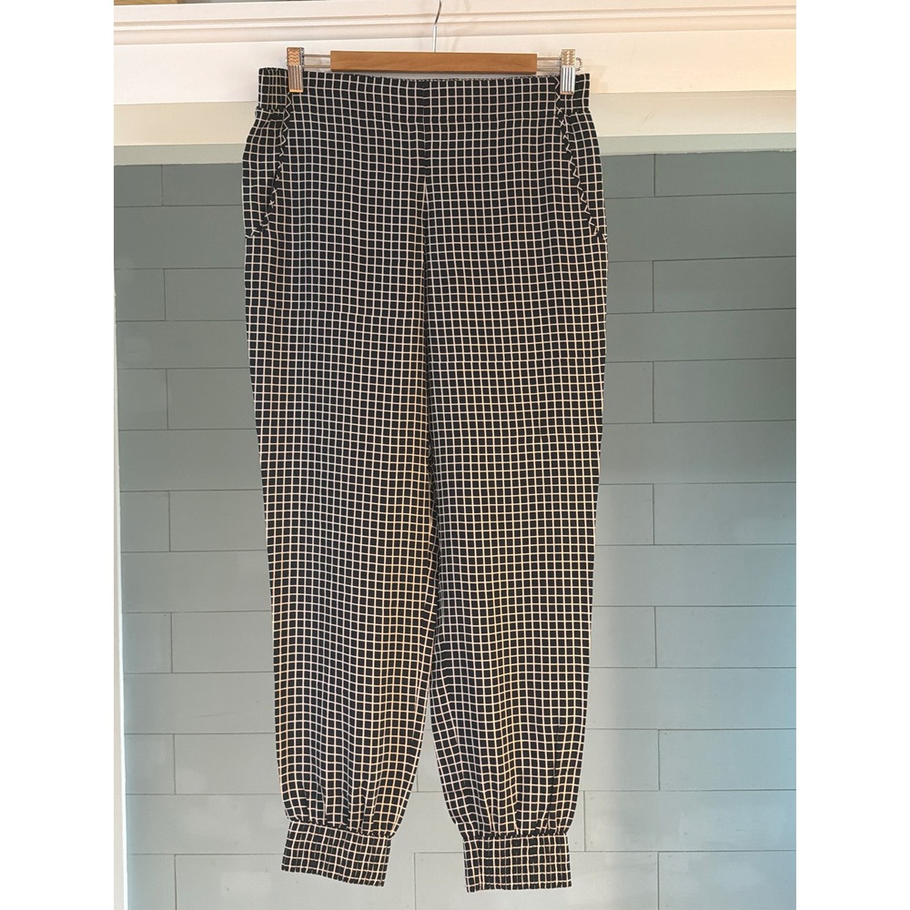 Theory Persha Silk Jogger Pants Navy White Grid Check D0702203 Medium
